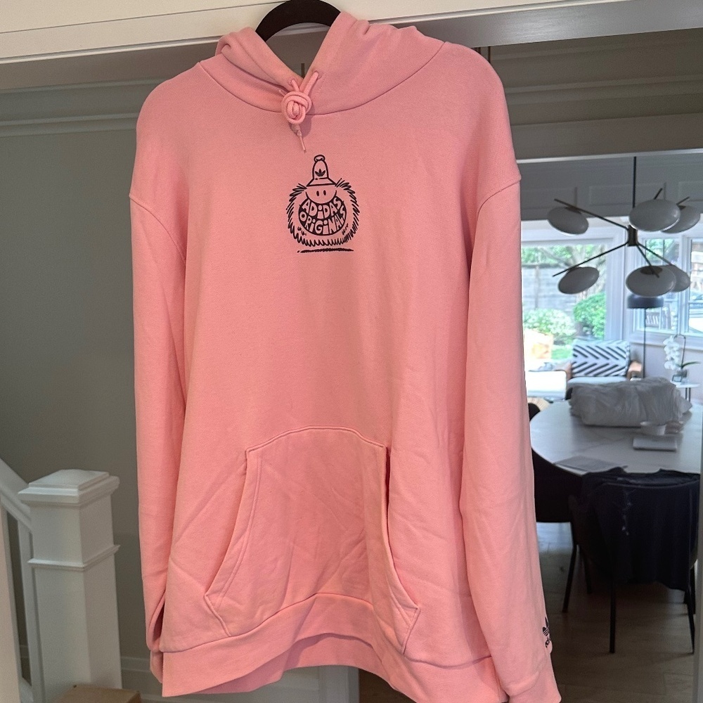 Men's Adidas Originals Pink Logo Loose Fit Hoodie - Size XL - Picture 4 of 16